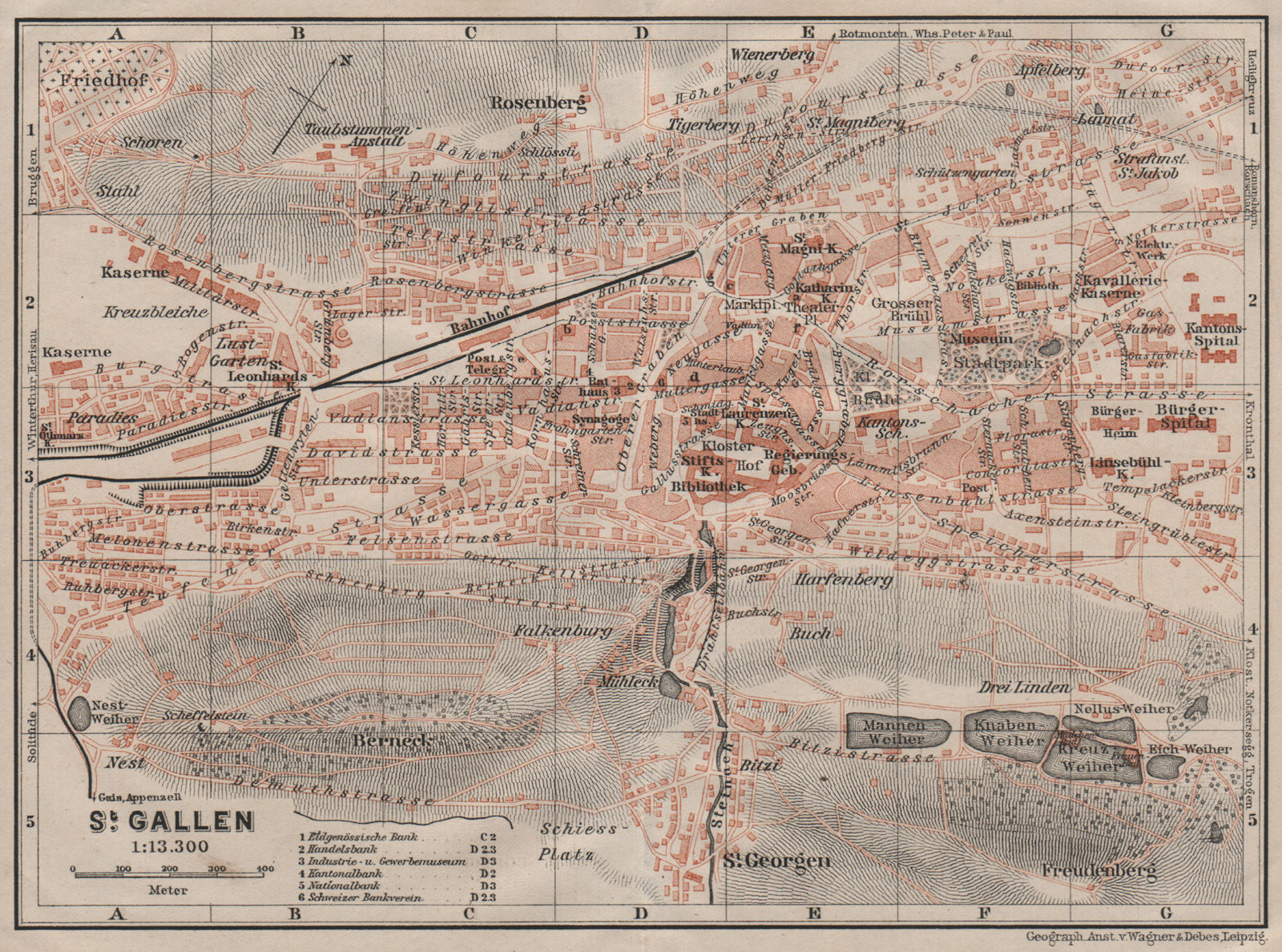 ST. GALLEN. town city stadtplan. Switzerland Suisse Schweiz. BAEDEKER 1911 map